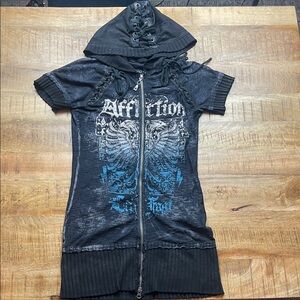 Affliction Hoodie Dress Y2K Grunge Goth Medium Lace Up Details
